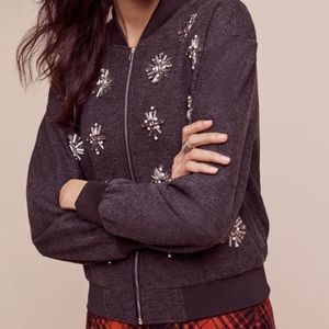 Anthropologie grey bomber jacket with sparkle! Gray and poping! Size XL not worn